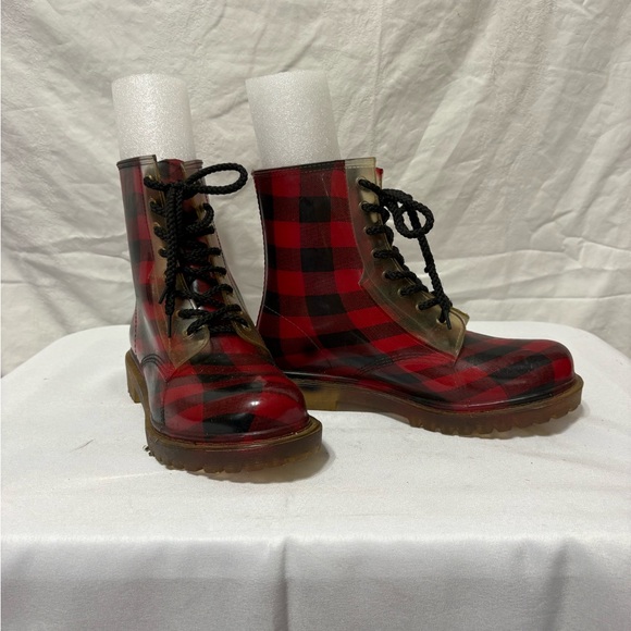 Dirty Laundry Red and Black Plaid Sole Boots - Picture 2 of 6